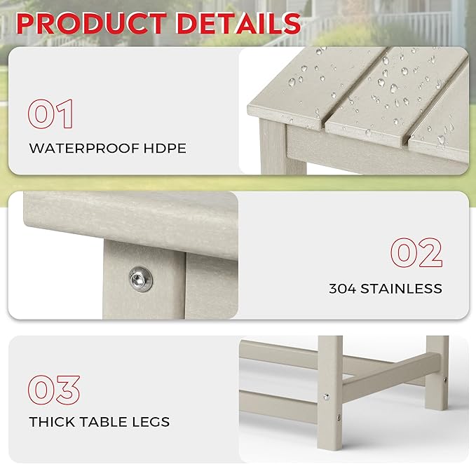 Costaelm 4-Piece Set Outdoor/Patio Poly Adirondack Chairs with a Coffee and a Side Table (2 Seater), Sand - Photo 7