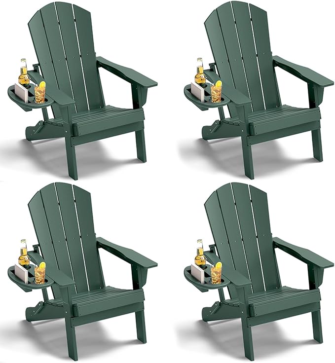 Adirondack Chair Set of 4, HDPE Folding Adirondack Chair with Multifunctional Cup Holder - Photo 1