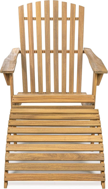 JONATHAN Y ADK1000A Saranac 2-Piece Traditional Rustic Acacia Wood Adirondack Chair with Detachable Ottoman Classic, Coastal, Cottage, Vintage, Farmhouse, Teak Brown
