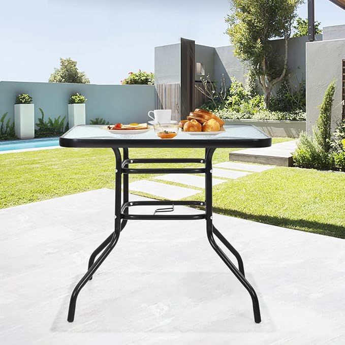 32" Square Outdoor Dining Table - Tempered Glass Top with Umbrella Hole - Photo 9