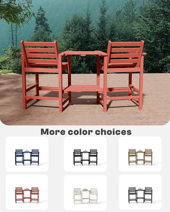 Tall HDPE Adirondack Bar Chairs Set of 2, Outdoor Balcony Bar-Height Chairs with Extra-Large Side Trays & 2" Umbrella Hole, All-Weather Patio Stools for Porch, Deck, Garden (Terracotta, 2chair)