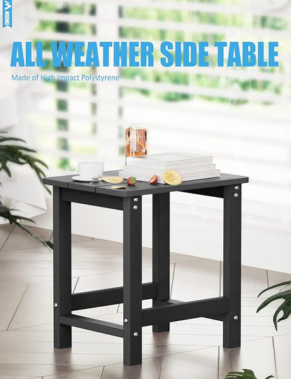 MXIMU Outdoor Side Table for Patio: 16" HIPS Weatherproof Adirondack Table Set of 2 - Small End Tables for Outside Porch Deck Pool Balcony Backyard - Easy Assembly No Maintenance Black