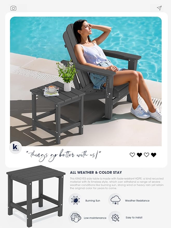 KINGYES Adirondack Outdoor Side Tables Set of 2, Gray