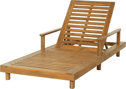 Merax Acacia Wood Outdoor Chaise Lounge Chair with 3-Position Adjustable Backrest, 76.78" L Large Patio Poolside Sun Lounger for Adult, 400 lbs Capacity, Teak Finish, Easy Assembly