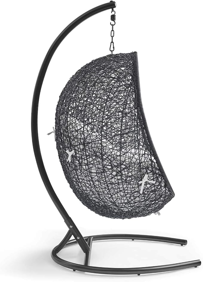 Modway Encase Wicker Rattan Outdoor Patio Porch Lounge Egg Swing Chair with Stand in White - Photo 3