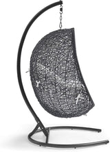 Modway Encase Wicker Rattan Outdoor Patio Porch Lounge Egg Swing Chair with Stand in White - Photo 3