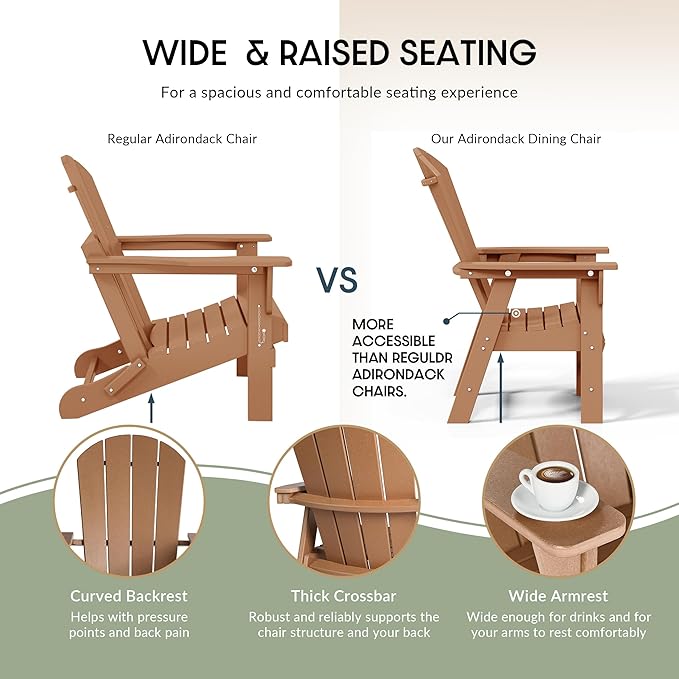 WestinTrends Malibu Outdoor Patio HDPE Plastic Adirondack Dining Chair Teak
