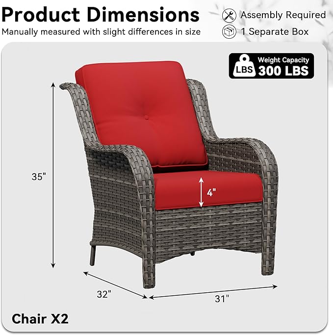 Patio Chairs Set of 2, Outdoor Wicker Patio Furniture Set with Thickened Olefin Cushions, High Back and Deep Seating - Photo 2