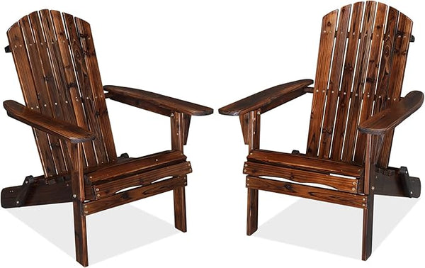 Outvita Folding Adirondack Chair Set of 2, 350LBS Solid Wood Garden Chair Weather Resistant - Photo 1