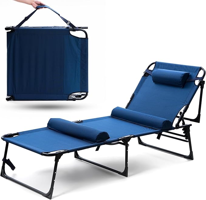 Outdoor Lounge Chair | Extra Large Portable cot incl Leg Raising adjustability | Easy Setup & Takedown | Supports Adults up to 300 lb | Ideal for Camping Patio, Balcony, Beach & More