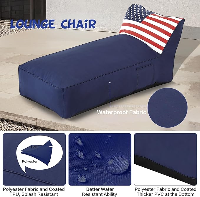 Outdoor Chaise Lounge Chair, Sunbed UV Resistant American Flag Sofa Couch Patio Waterproof Outside Sunlounge Reclining - Photo 4