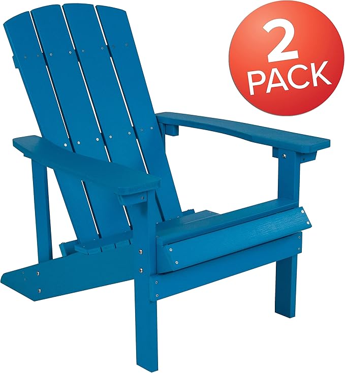 Flash Furniture Charlestown Poly Resin Adirondack Chair - Blue - All Weather - Indoor/Outdoor - Set of 2 - Photo 4