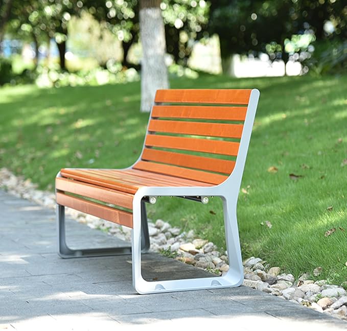 Outdoor Garden Bench, Metal Benches with Back, Loveseat Chair, Traditional Wooden Patio Bench Seat for Outside, Lawn Bench Park(White+Brown,120cm)