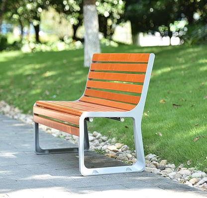 Outdoor Garden Bench, Metal Benches with Back, Loveseat Chair, Traditional Wooden Patio Bench Seat for Outside, Lawn Bench Park(Orange+White,150cm)