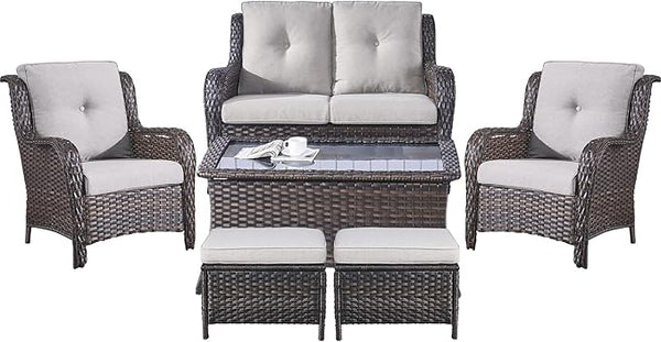 Belord 6 Pieces Patio Furniture Set Outdoor Wicker Furniture, 2 Patio Wicker Chairs with 1 Loveseat Sofa - Photo 1