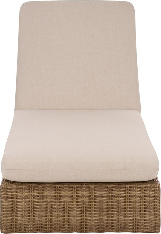 SAFAVIEH Outdoor Patio Furniture Collection – Emma Natural & Taupe Cushion Lounger, Adjustable Rattan Outdoor Reclining Chaise (PAT7562A)