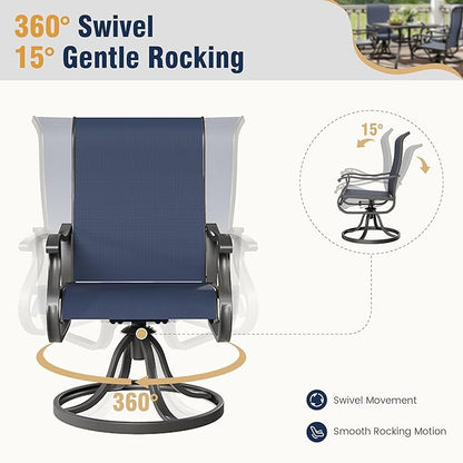 Amopatio Patio Swivel Chairs Set of 4, Outdoor Swivel Rocker Dining Chairs with All Weather Textilene High Back & Metal Frame, for Backyard Deck Lawn Garden, Navy Blue