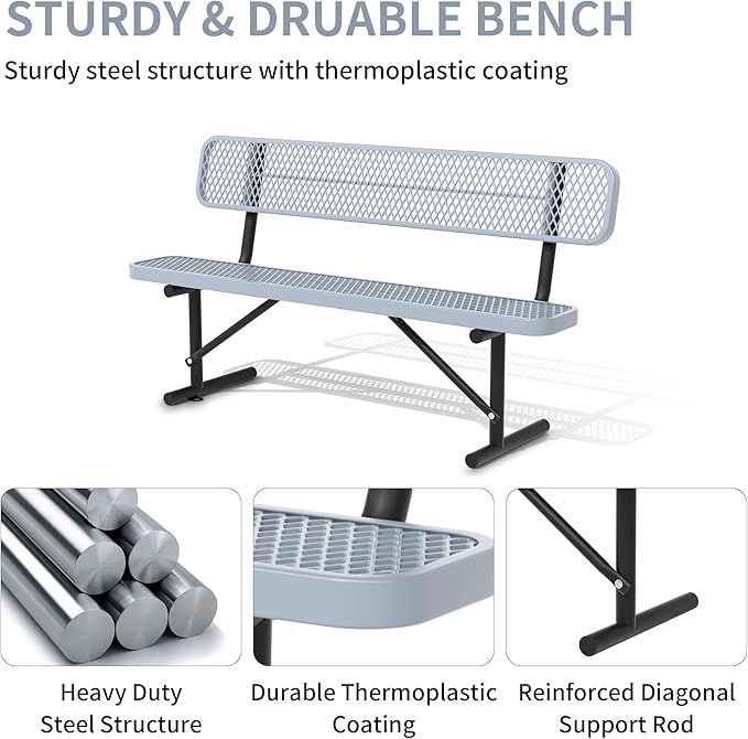 4/6/8 Feet Park Bench for Outside Heavy Duty Metal, Garden Benches Outdoor Bench with Backrest & Portable Frame - Photo 4