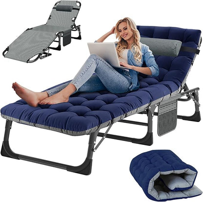 Slsy Folding Lounge Chairs Outdoor, Adjustable Sleeping Cot Chair, Portable Folding Bed Cot Chaise Lounge Chairs for Outside Beach Lawn Camping Pool Sun Tanning