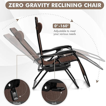 Giantex 2 PCS Zero Gravity Chair, Outdoor Chaise Lounge with Cup Holder, Patio Folding Chairs Recliner for Yard Pool Lawn Balcony
