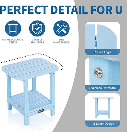 VINGLI Plastic Adirondack Chair with Table, Folding with Cup Holder, Waterproof HDPE Material, Comfortable 380lb Weight Capacity for Outdoor Pool Patio Lounge Chair Lawn Furniture Firepit (Blue)