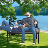 Outdoor Metal Garden Bench, 2 Seater Steel Patio Furniture Seat w/Backrest and Armrests for Backyard, Park, Front Porch - Photo 2