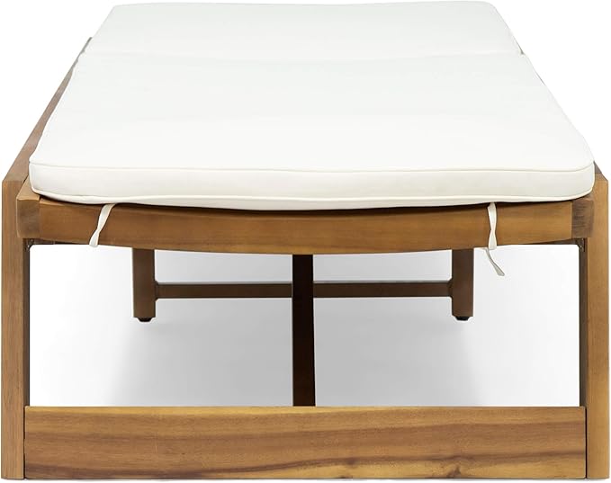 Christopher Knight Home Eugene Outdoor Acacia Wood 3 Piece Chaise Lounge Set, Teak Finish, Yellow, Cream