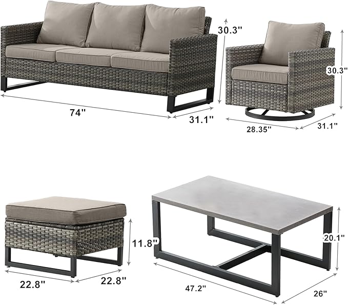 Wicker Outdoor Patio Furniture Set - 8 Piece Patio Conversation Set with 4 Swivel Rocker Chairs, 2 Rattan Ottoman - Photo 2