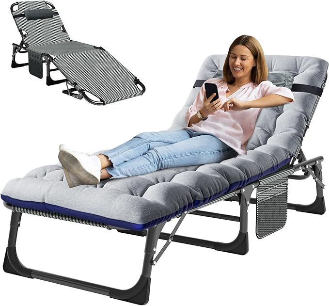 MOPHOTO Folding Chaise Lounge Chair 5-Position, Folding Cot, Heavy Duty Patio Chaise Lounges for Outside, Poolside, Beach, Lawn, Camping