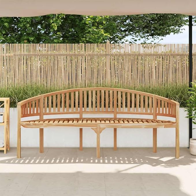 Solid Teak Wood Garden Bench Banana Shape 20.1 x 78.7 x 33.9 Inches Warm Brown Indoor Outdoor Bench for Patio Garden Living Room Seats 3