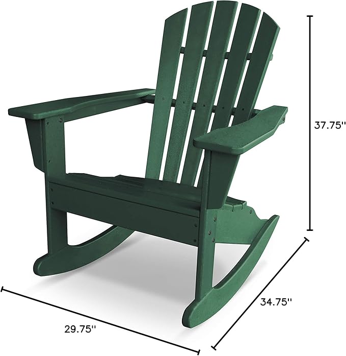 POLYWOOD Palm Coast Adirondack Rocking Chair, Green - Comfortable Outdoor Patio Furniture - Heavy-Duty HDPE Construction - Classic Design for Deck, Garden, Backyard & Fire Pit Seating