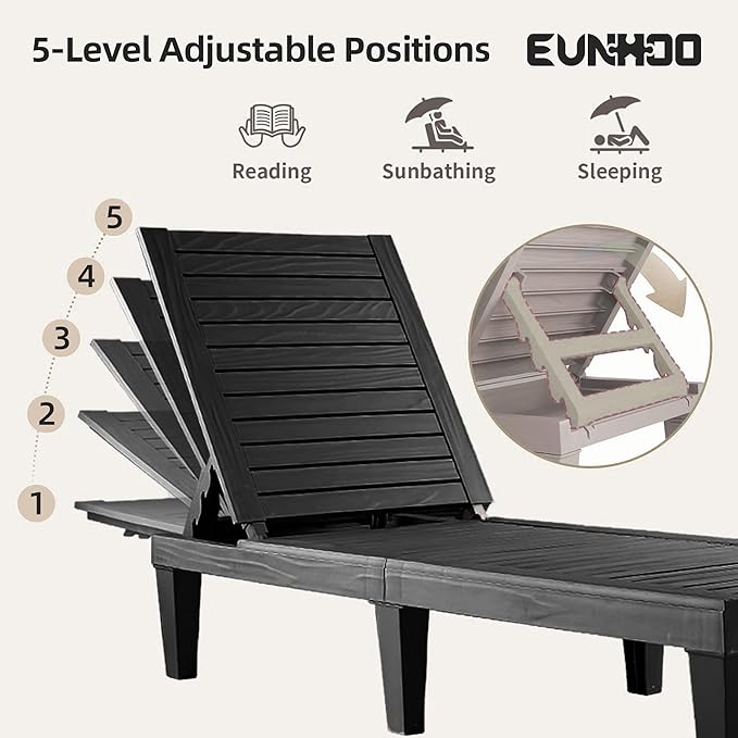 Chaise Lounge Outdoor Set of 4, Adjustable Pool Lounge Chair with 5 Positions Backrest - Photo 4
