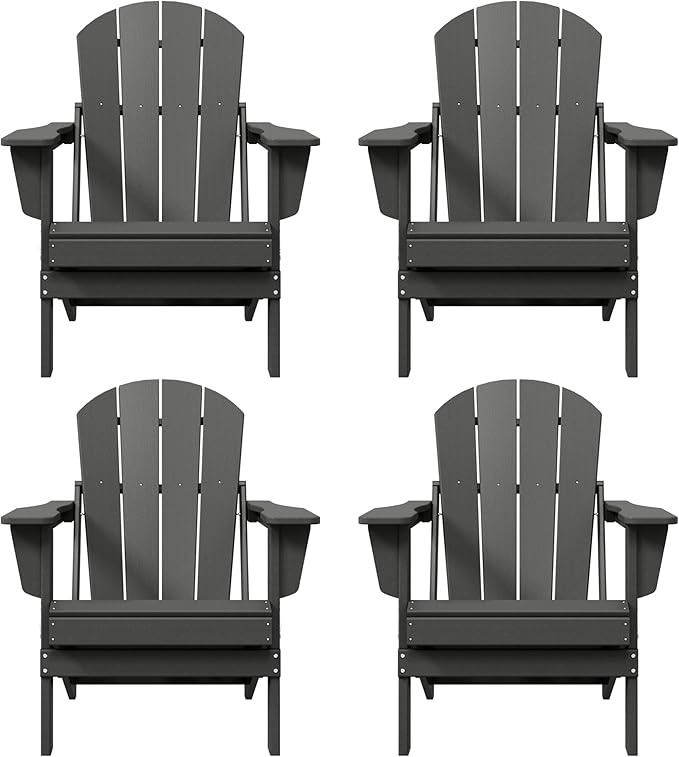 WO WESTIN OUTDOOR HDPE Laguna Outdoor Folding Poly Adirondack Chair (Set of 4), Gray