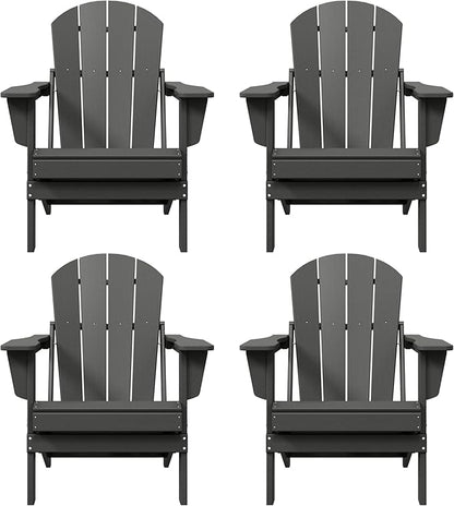 WO WESTIN OUTDOOR HDPE Laguna Outdoor Folding Poly Adirondack Chair (Set of 4), Gray