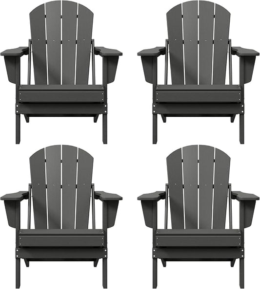 WO WESTIN OUTDOOR HDPE Laguna Outdoor Folding Poly Adirondack Chair (Set of 4), Gray