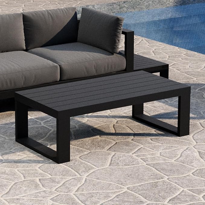 Patio Coffee Tables All-Weather Outdoor Aluminum Rectangle Coffee Table Outdoor Furniture for Garden, Balcony, Grey