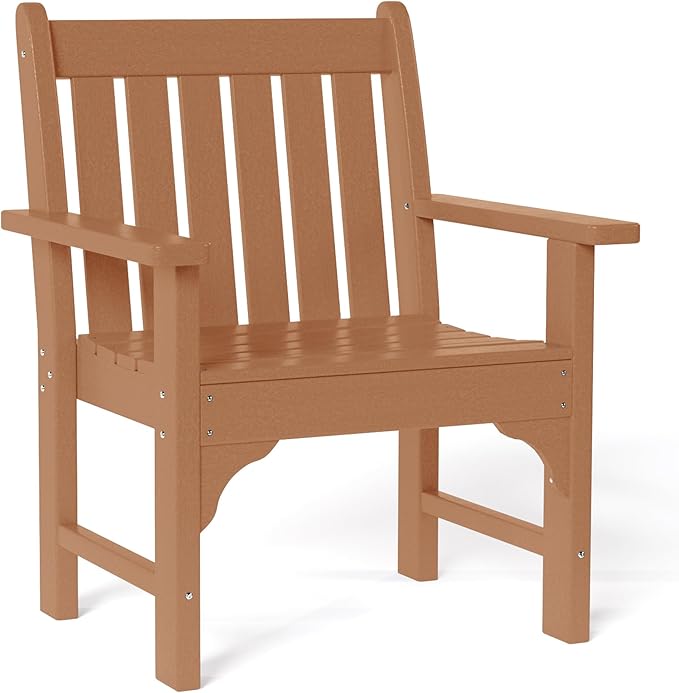 Costaelm Outdoor Dining Arm Chair, Patio HDPE Garden Dining Table Chair, Poly Lumber Waterproof Restaurant Bistro Farmhouse Chairs for Outside Porch Backyard, Teak