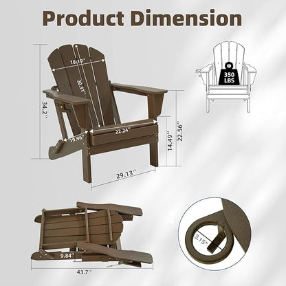 Domi Folding Adirondack Chairs Set of 6, HDPE All-Weather Outdoor Chairs with Cup Holder, Wooden Textured Fire Pit Chairs for Backyard, Patio, Poolside & Deck, Khaki