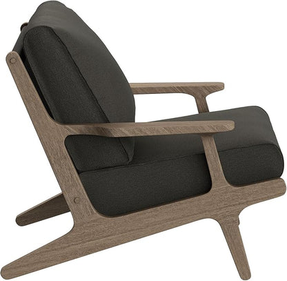 Modway Saratoga Teak Outdoor Lounge Chair in Flint Gray – Oversized Patio Accent Armchair with Wood Frame and Weather-Resistant Cushions