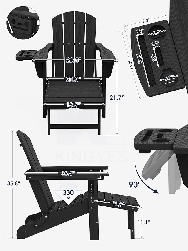 KINGYES Adjustable Folding Adirondack Chair with Footrest & 4-in-1 Multi-Functional Armrest Organizer Set of 2 - Photo 2