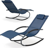 Outdoor Lounge Chair with Pillow, Pool Chaise Lounge Chair Set of 2, Navy Blue - Photo 7