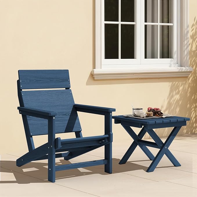 Adirondack Chair, Outdoor Patio Lawn Chairs, Outside HDPE Chairs with One-Piece Backrest for Lawn, Yard & Poolside, Navy Blue