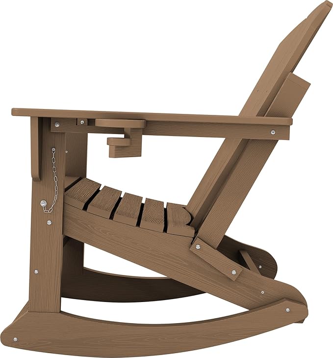 KINGYES Adirondack Rocking Chair with Retractable Ottoman and Cup Holders - Photo 8