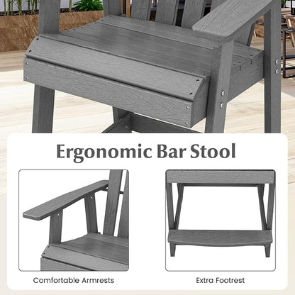 Tangkula Outdoor Bar Stool, HDPE Tall Adirondack Chair with Armrest & Footrest, Weather Resistant 47 Inch Counter Height Barstool Lifeguard Chair for Pool Deck Patio Garden, Balcony Chairs (4, Gray)