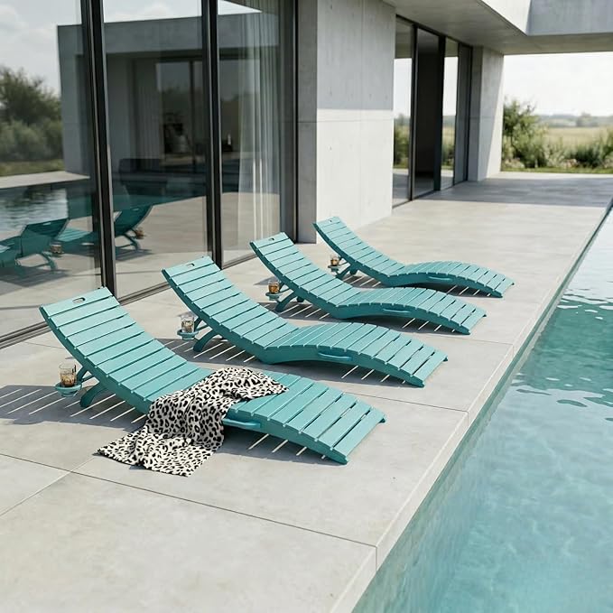 Pre-Assembled Folding in-Pool Lounge Chair, HDPE Outdoor Chaise Lounge with Cup Holder, Pool Lounge Chair for Poolside - Photo 1