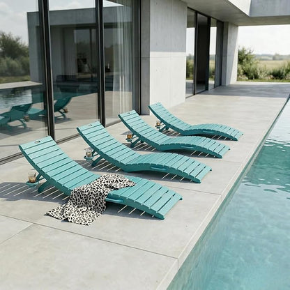 Pre-Assembled Folding in-Pool Lounge Chair, HDPE Outdoor Chaise Lounge with Cup Holder, Pool Lounge Chair for Poolside, Patio, Beach, Deck (Aruba Blue)
