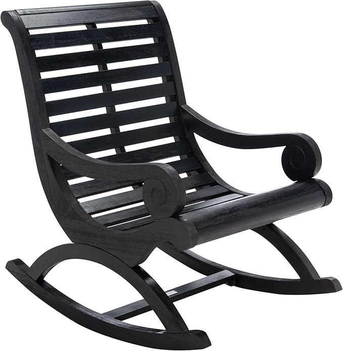 SAFAVIEH Outdoor Collection Sonora Black Slatted Rocking Chair