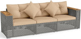 Tangkula 86.5" Large 3-Seat Patio Wicker Sofa, 3 Pieces PE Rattan Sectional Furniture Set with Cup Holder & Wood Armrest - Photo 1