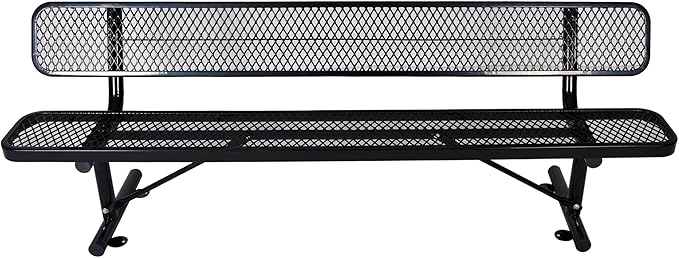 Heavy Duty Metal Park Bench for Outside, Outdoor Garden Benches with Backrest & Portable Frame, Expanded Metal Mesh Bench for Shopping Malls, Lawn, Park, Deck, Patio, Porch (Black, 8FT/96INCH)