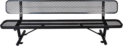 Heavy Duty Metal Park Bench for Outside, Outdoor Garden Benches with Backrest & Portable Frame, Expanded Metal Mesh Bench for Shopping Malls, Lawn, Park, Deck, Patio, Porch (Black, 8FT/96INCH)